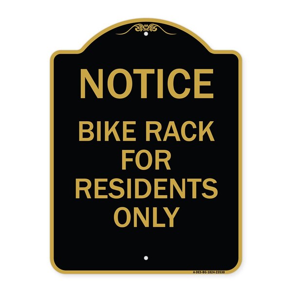 Signmission Sign Bike Rack for Residents Only, Black & Gold Aluminum Sign, 18" x 24", BG-1824-23530 A-DES-BG-1824-23530 - main